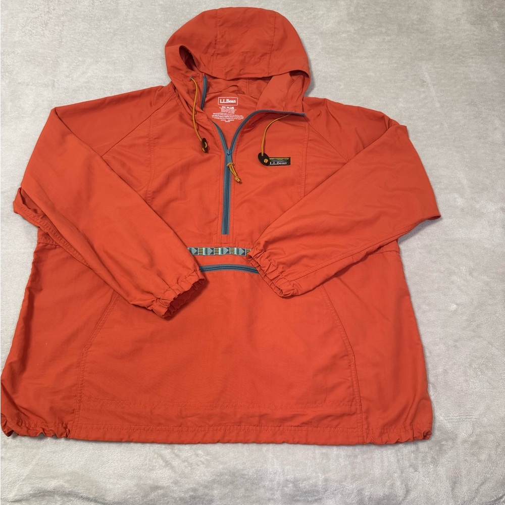 LL Bean Mountain Classic Anorak Women 2X Plus Jacket Orange Aztec Windbreaker